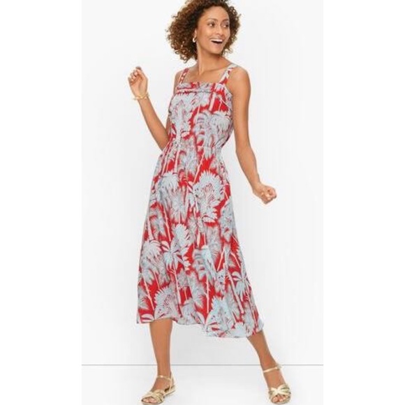 Talbots Floral Oasis Palm Voile Fit & Flare Midi Dress - Picture 1 of 13